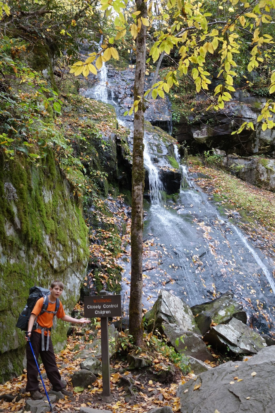 Aidan with waterfall