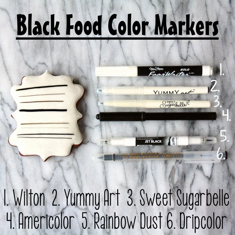 Black food color markers on a white cookie