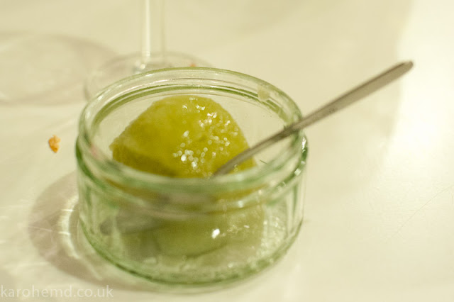 Green Apple Sorbet topped with Zubrowka apple sorbet, green, zubrowka, vodka,