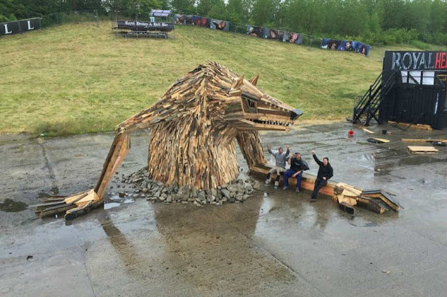 Giant wolf Sculptures Out of waste wooden 