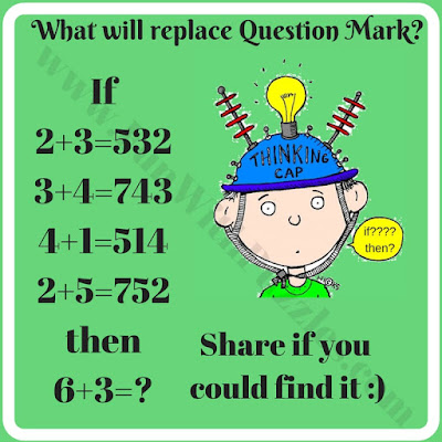 If 2+3=532, 3+4=743, 4+1=514, 2+5=752 Then 6+3=?. Can you solve this Logic Puzzles Maths Reasoning Question?