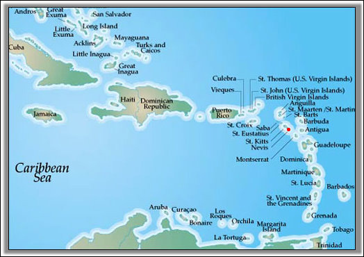 Nevis Location In The Caribbean Map 