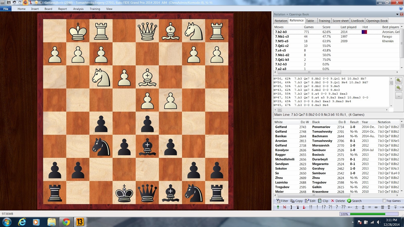 The “Compare” chess analysis function in Fritz 13