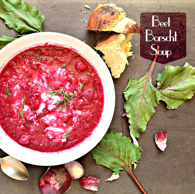 Borscht is a beet soup made with cabbage and potatoes. It is hearty and homey and really good! www.thisishowicook.com #borscht #beets #soup