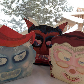 Jack Frost, Krampus, and St Nick appear on Christmas holiday candy container lanterns by artistt Bindlegrim