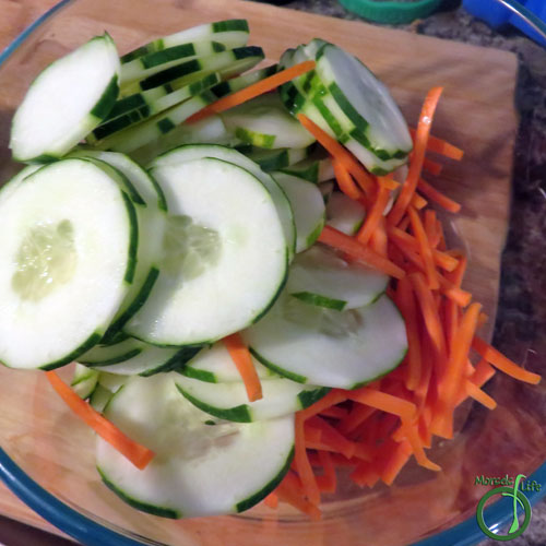 Morsels of Life - Peanut Lime Cucumber Salad Step 3 - Combine cucumber and carrots.