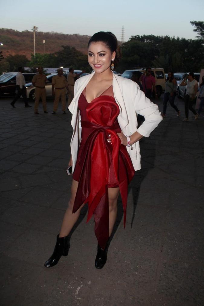 Mumbai Bollywood Celebrities Stills In Red Mini Dress Urvashi Rautela