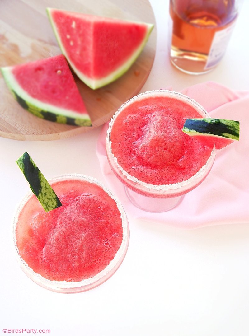 Watermelon & Rosé Granita Cocktail - a delicious, refreshing, easy to make batch cocktail recipe for summer parties and entertaining! by BirdsParty.com @birdsparty