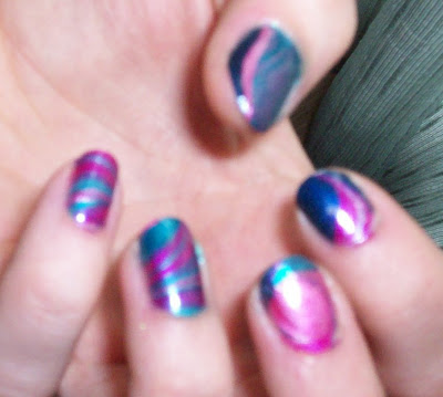 nail me, nail art, water marble, purple, pink, blue, anna, model