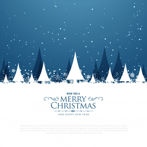 Merry christmas winter landscape scene with trees and falling snow Free Vector