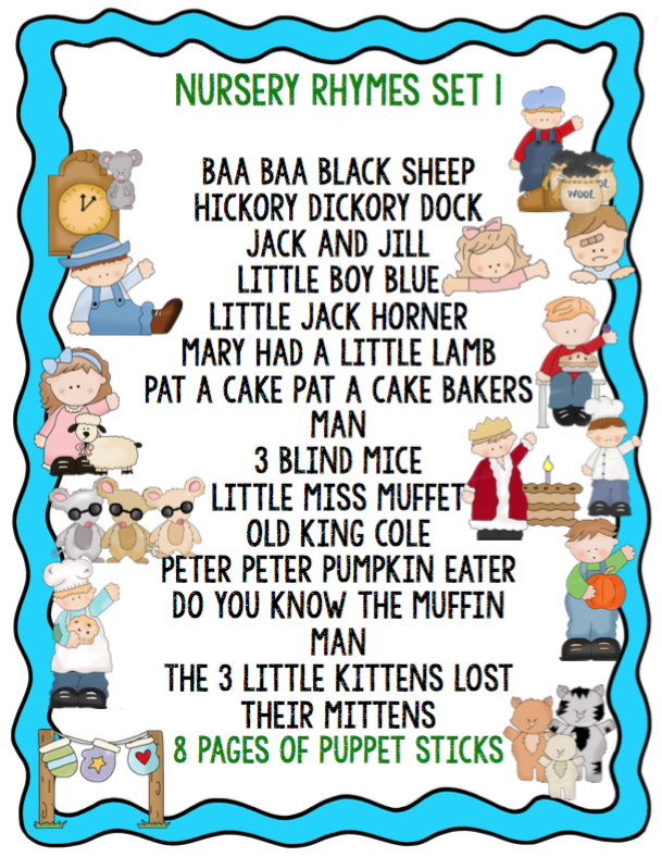 nursery-rhymes-set-1-large-8x10-cards-plus-puppet-sticks-preschool