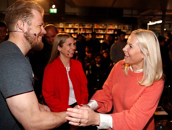Crown Princess Mette-Marit attended an event with authors Erlend Loe and Janne Stigen Drangsholt at Tøyen Library