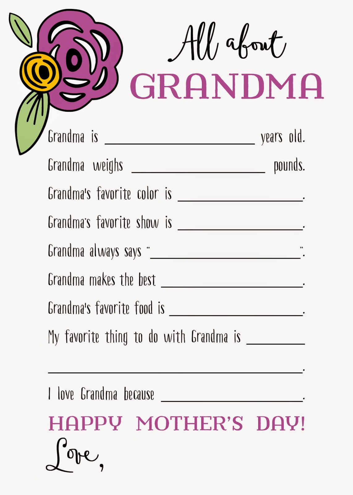 All About Grandma Printable