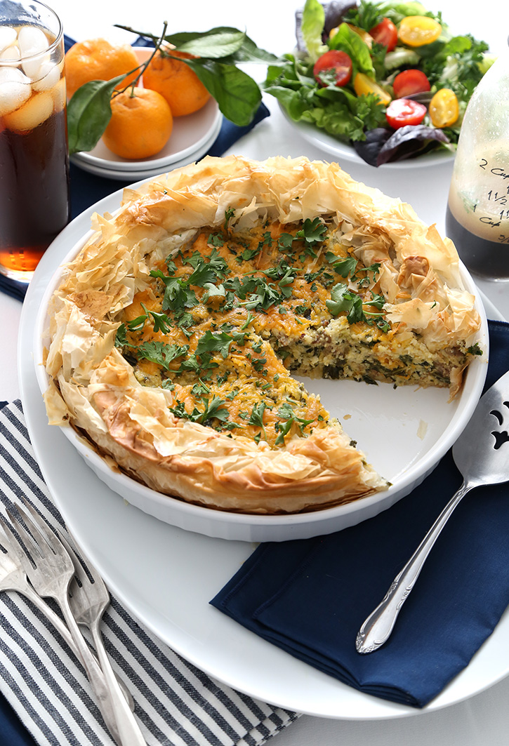 Grits Quiche in Filo Crust with Sausage and Kale Grits Quiche in Filo Crust with Sausage and Kale