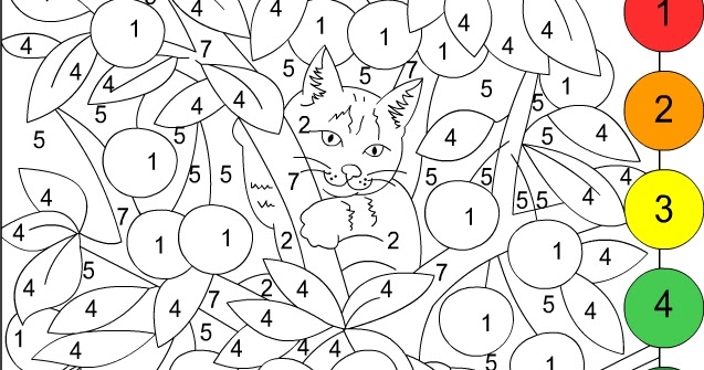 Nicole's Free Coloring Pages: COLOR BY NUMBER * CAT IN CHERRY TREE