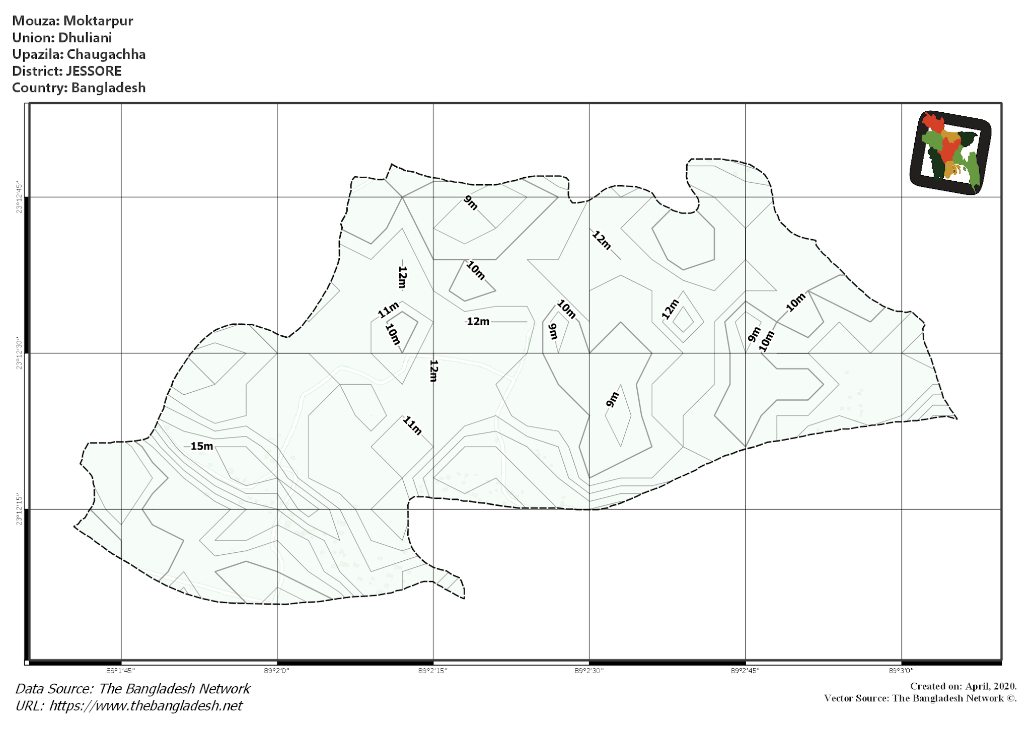 Map of Moktarpur Mouza of Chaugachha Upazila, JESSORE, Bangladesh.