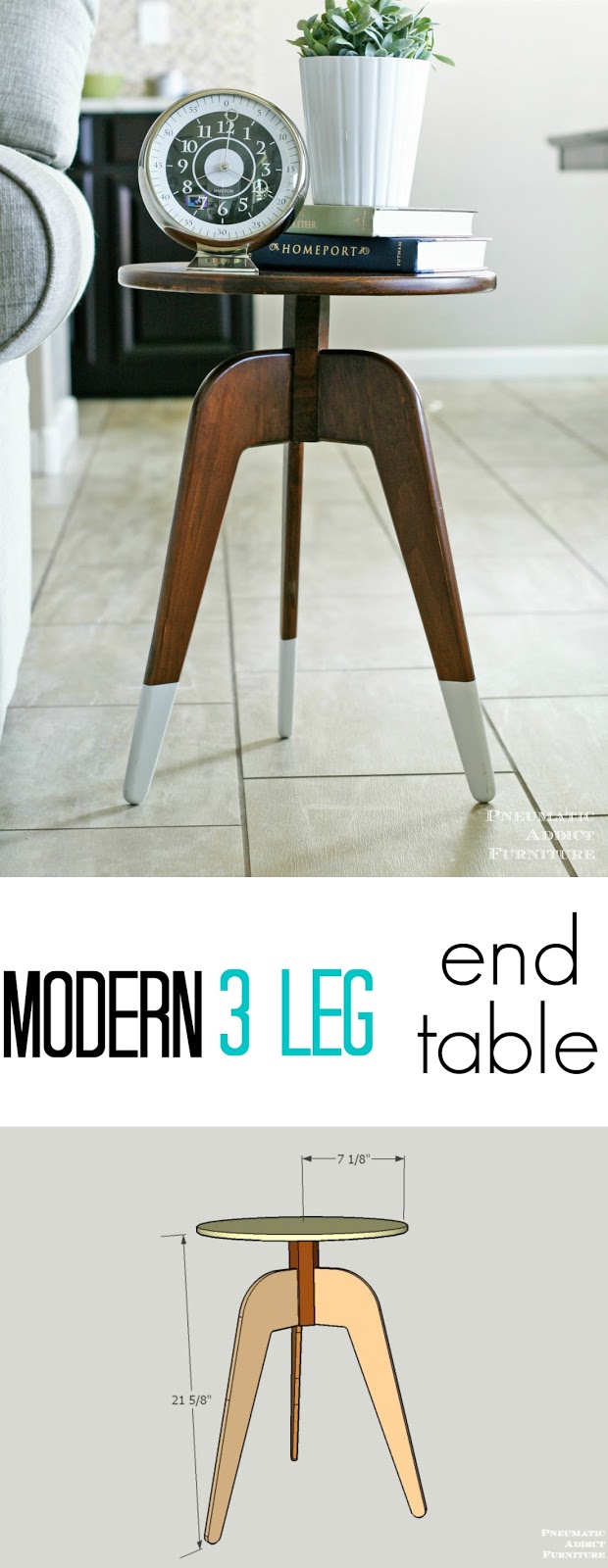 Modern 3 Leg End Table One Board Challenge Pneumatic Addict