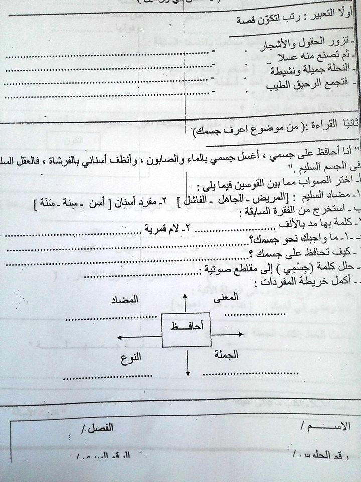 امتحان اللغة العربية للصف الثاني الابتدائى ترم ثان 2016 "ادارة العجمى التعليمية" 6