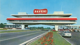 Pavesi's Autogrill, straddling the motorway near Novara
