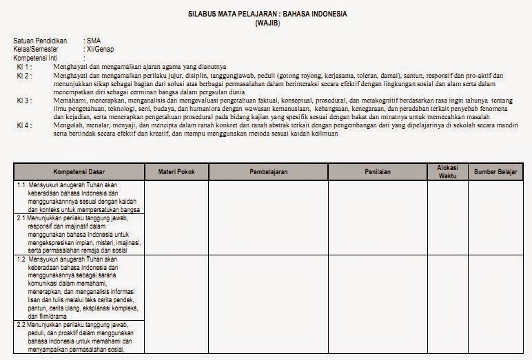 Contoh Silabus Bahasa Indonesia Kelas XI Semester Ganjil dan Genap