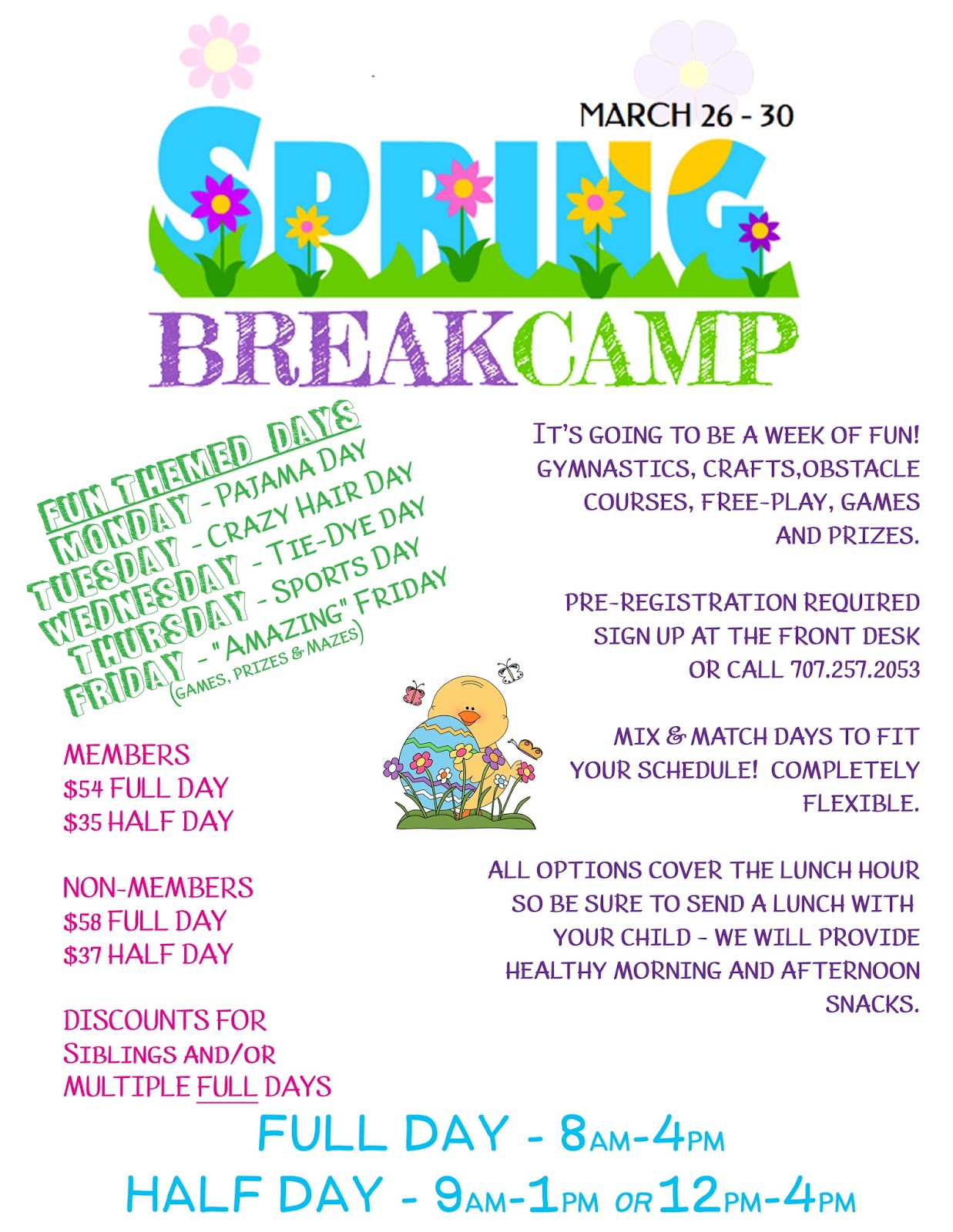 gymnastics zone spring break camp mix match day flyer