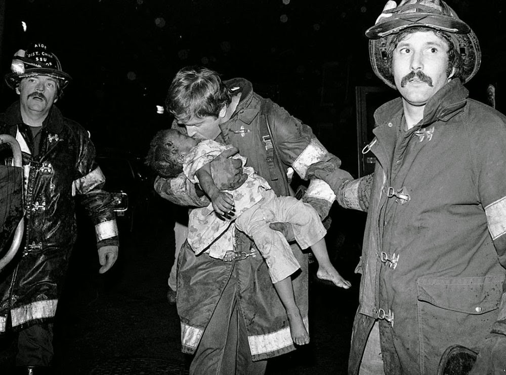 A mother and her daughter falling from a fire escape  1975 - 5