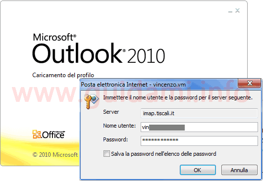 Outlook finestra di richiesta continua password account di posta elettronica
