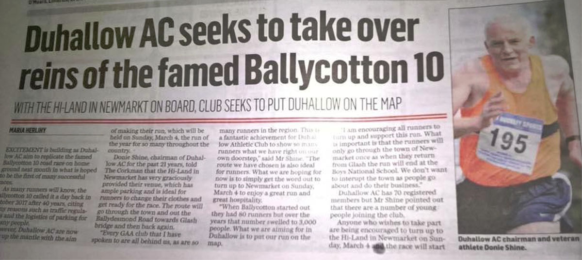 Newspaper article on the Duhallow AC 10 mile road race