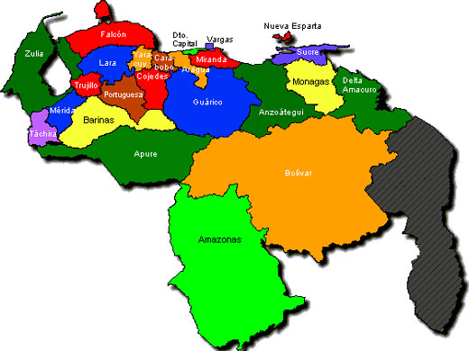 Mapa de Venezuela y su division