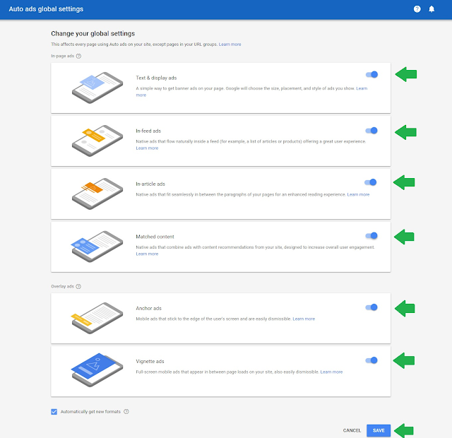 Settings global auto ads google adsense Settings global auto ads google adsense
