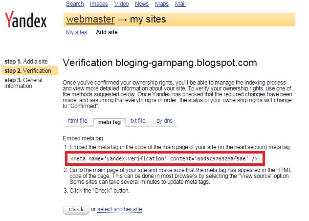 cara submit blog di webmaster yandex