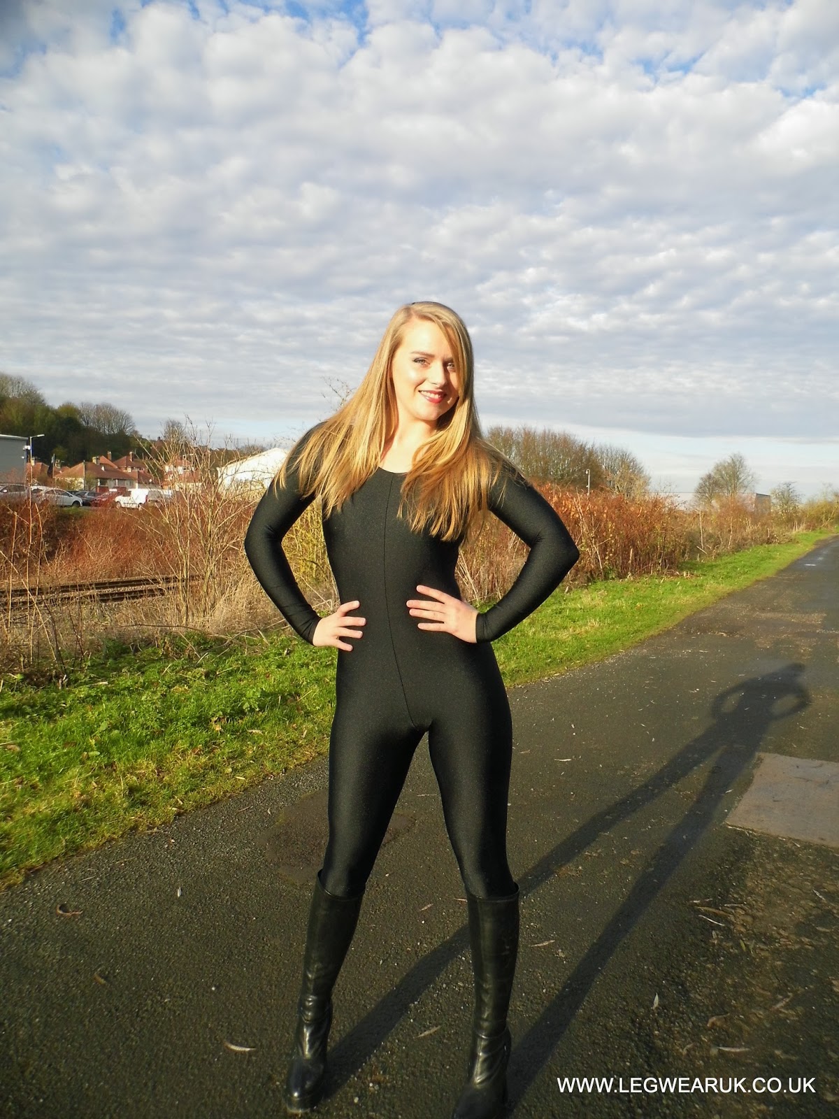 The Spandex Statement: Black Spandex Footed Catsuit from Legwearuk