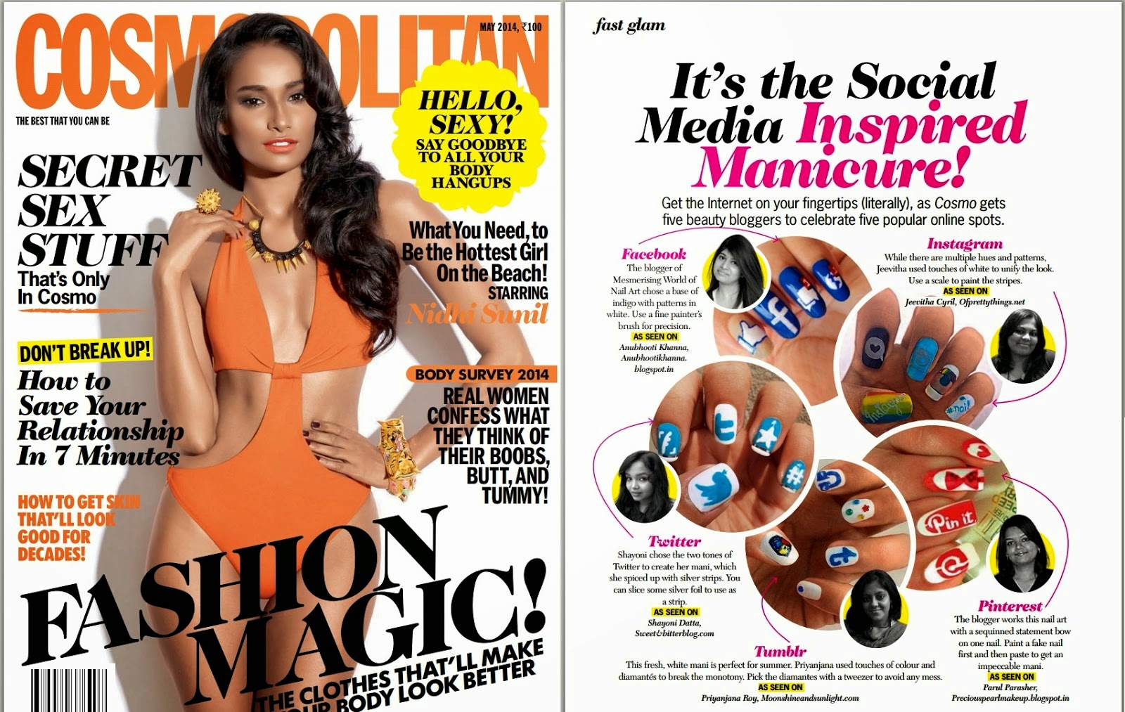 My first feature in a magazine!!!! My tumblr nail art in COSMOPOLITAN India!!