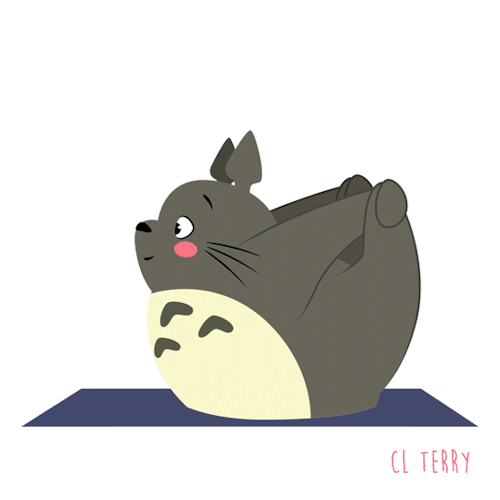 Ćwiczący na macie Totoro