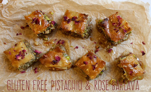 A tray of gluten free pistachio and rose baklava from Anyonita-nibbles.co.uk