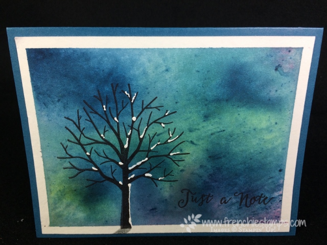 Brusho Crystal Color, Sheltering Tree, Frenchie Stamps, Stampin'Up!, Soft Saying,