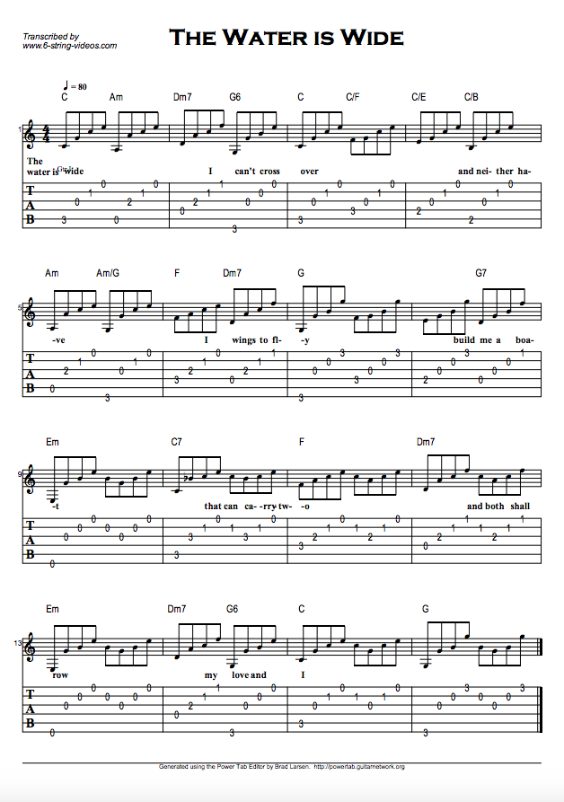 Guitar Tabs Guitar Tabs and Song Sheet For The Water Is Wide