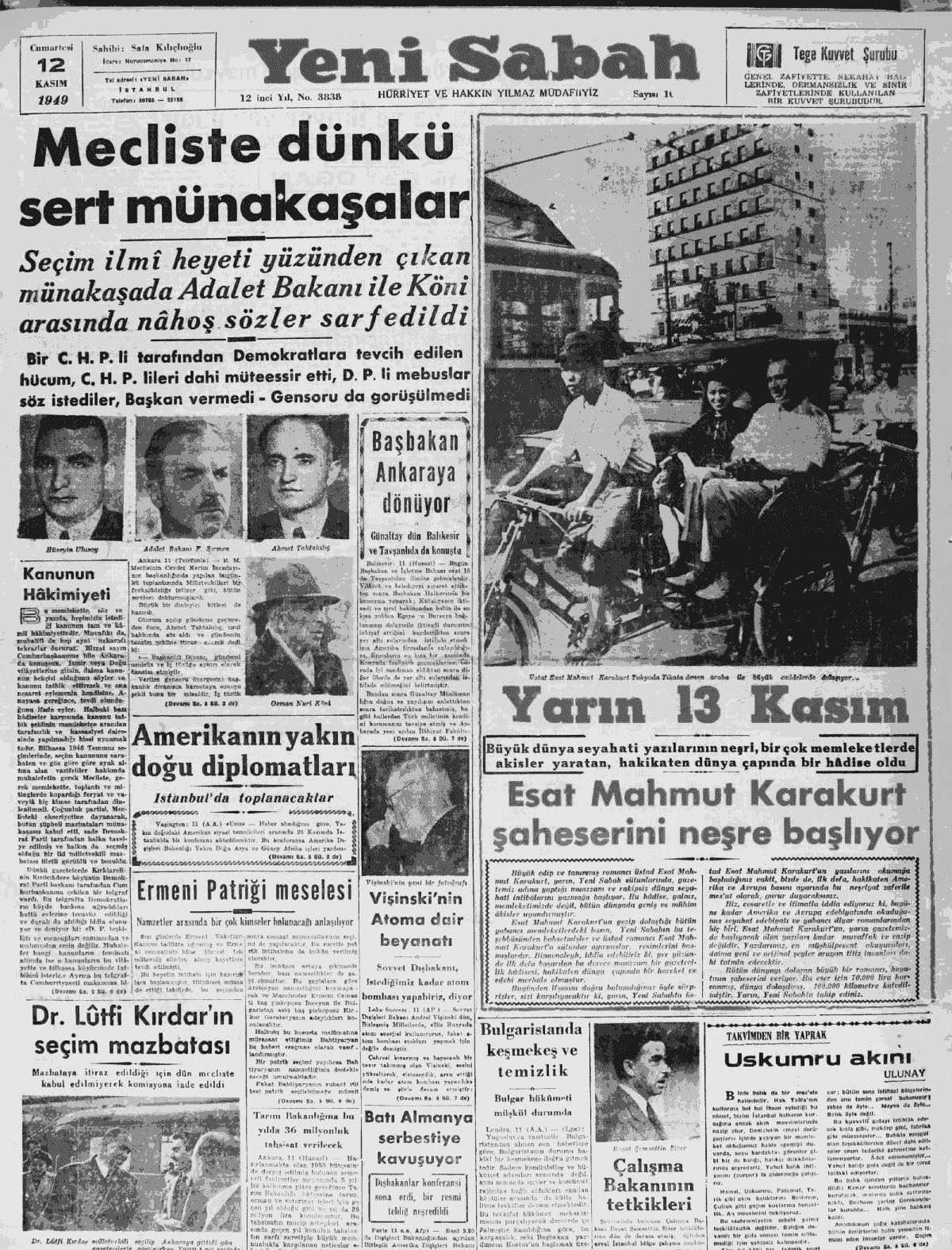 12 Kasım 1949 Yeni Sabah Tam Metin