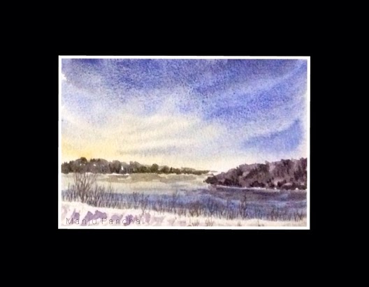 water colour painting of a landscape done as a demo work by Manju panchal