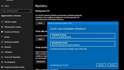 reset Windows 10 reimposta PC