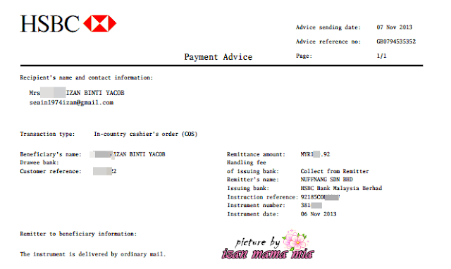 akaun nuffnang, BE dari Nuffnang, cek dari Nuffnang, email dari HSBC,blogger,hasil berblog, blog mama, 