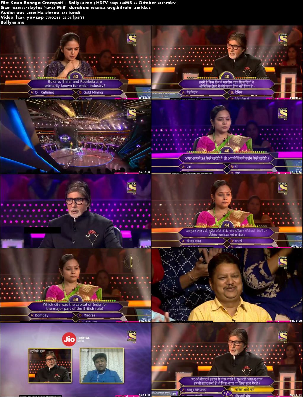 Kaun Banega Crorepati HDTV 480p 150MB 25 October 2017 Download