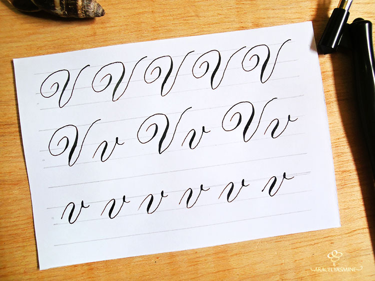 caligrafia copperplate letra V como escribir alfabeto
