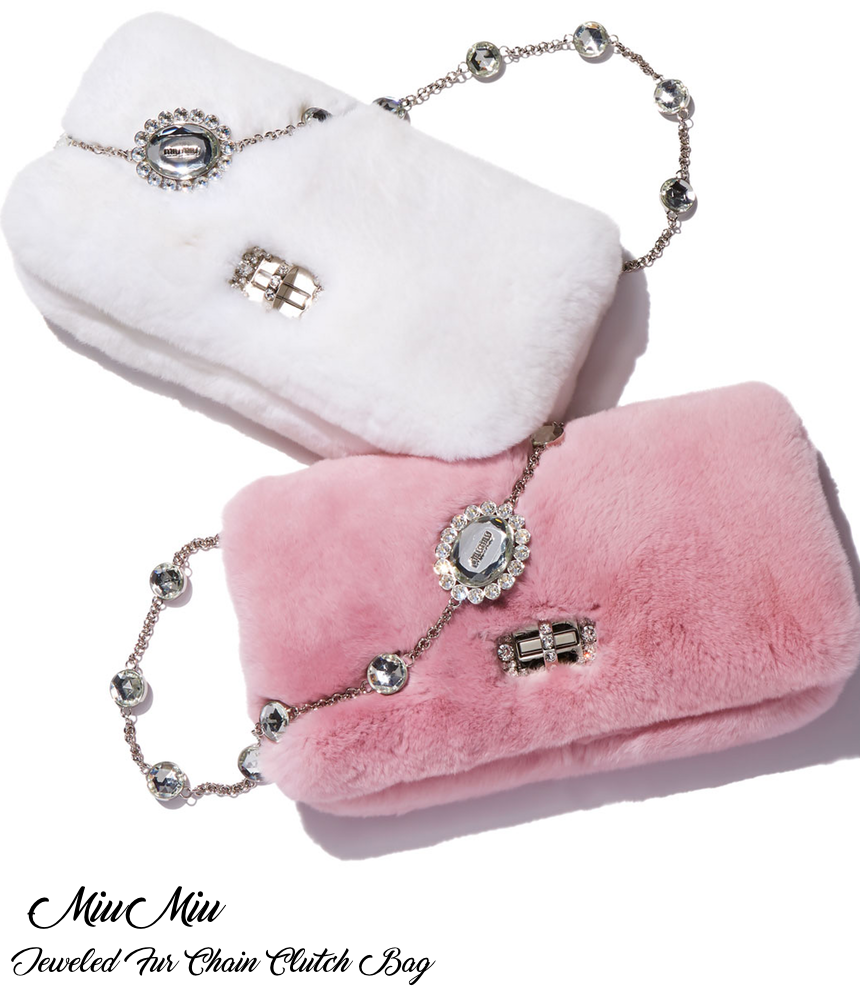 Miu Miu Jeweled Fur Chain Clutch Bag