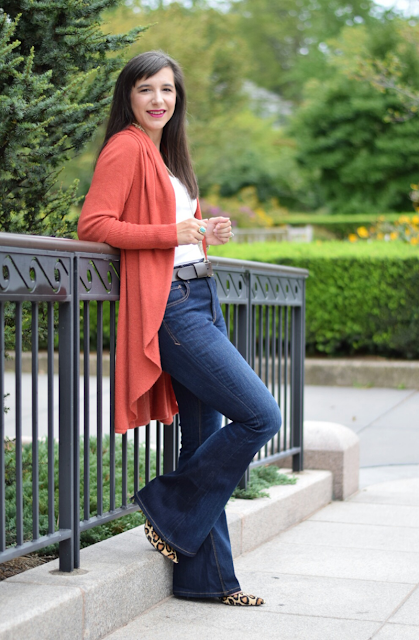 Flare Jeans and cozy cardigan, perfect for fall