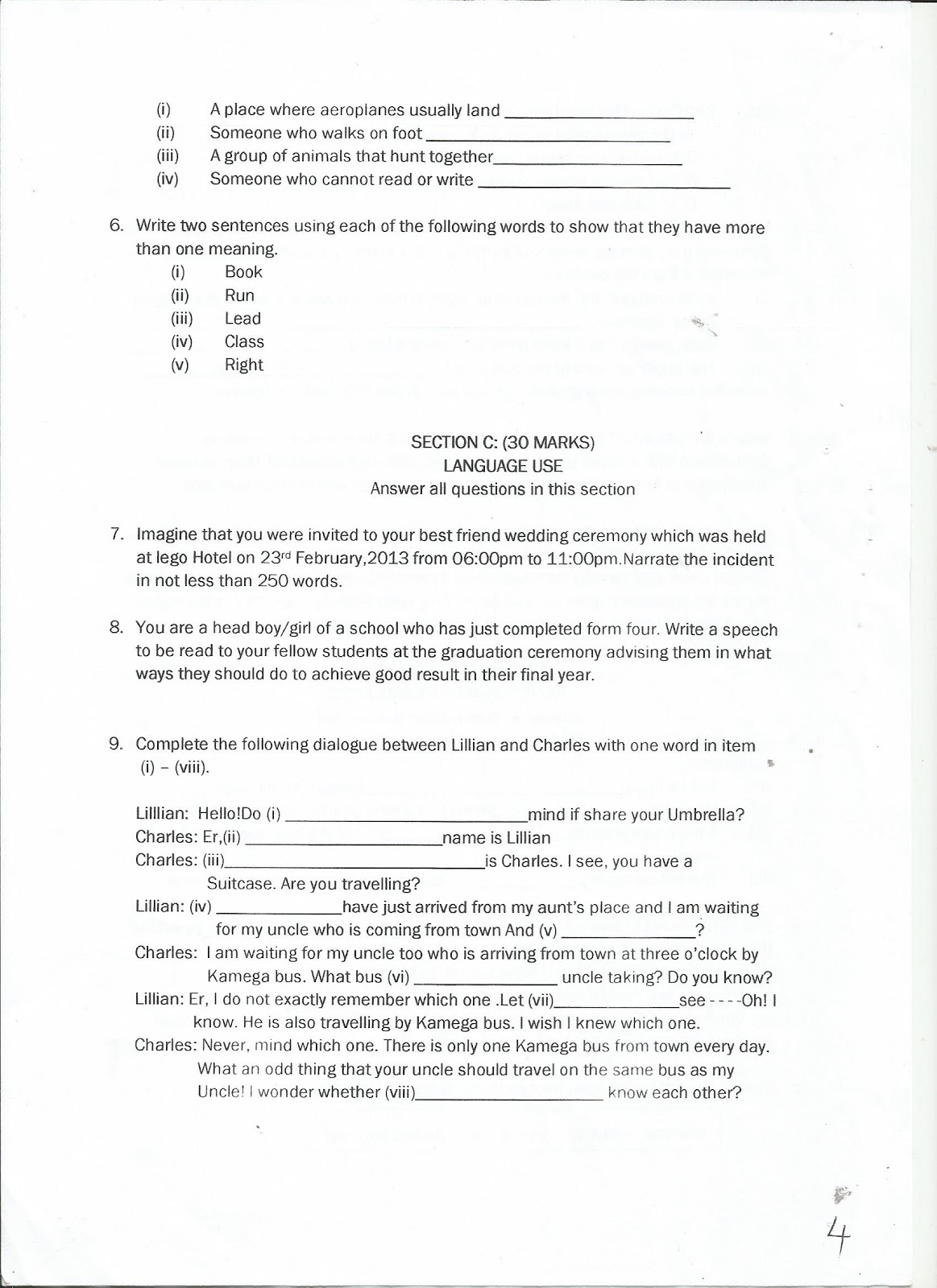 ENGLISH LANGUAGE FORM THREE MID-TERM TEST --AUGUST 2015