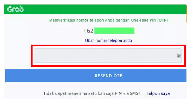 Memverifikasi nomor telepon GrabCar