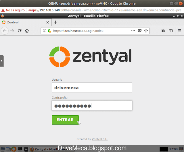 Ingresamos a la consola web de Zentyal Ingresamos a la consola web de Zentyal