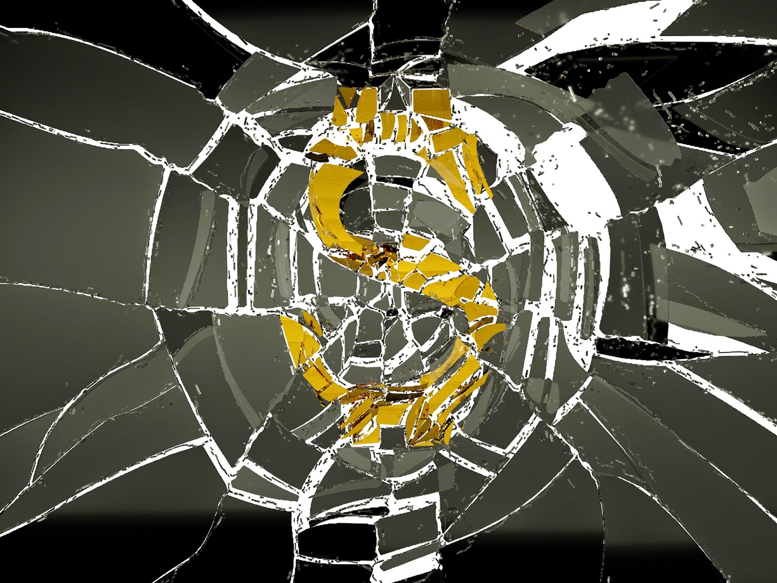 Shattered glass and dollar sign