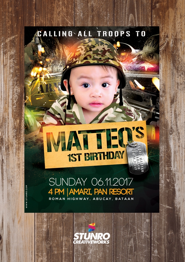 Military Themed 1st Birthday Invitation Stunro CreativeWorks